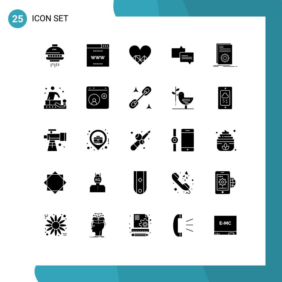 Set of 25 Modern UI Icons Symbols Signs for file code heart message chat Editable Vector Design Elements