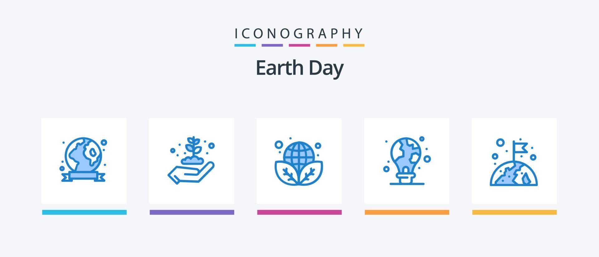 Earth Day Blue 5 Icon Pack Including earth. light bulb. earth day. light. protection. Creative Icons Design vector