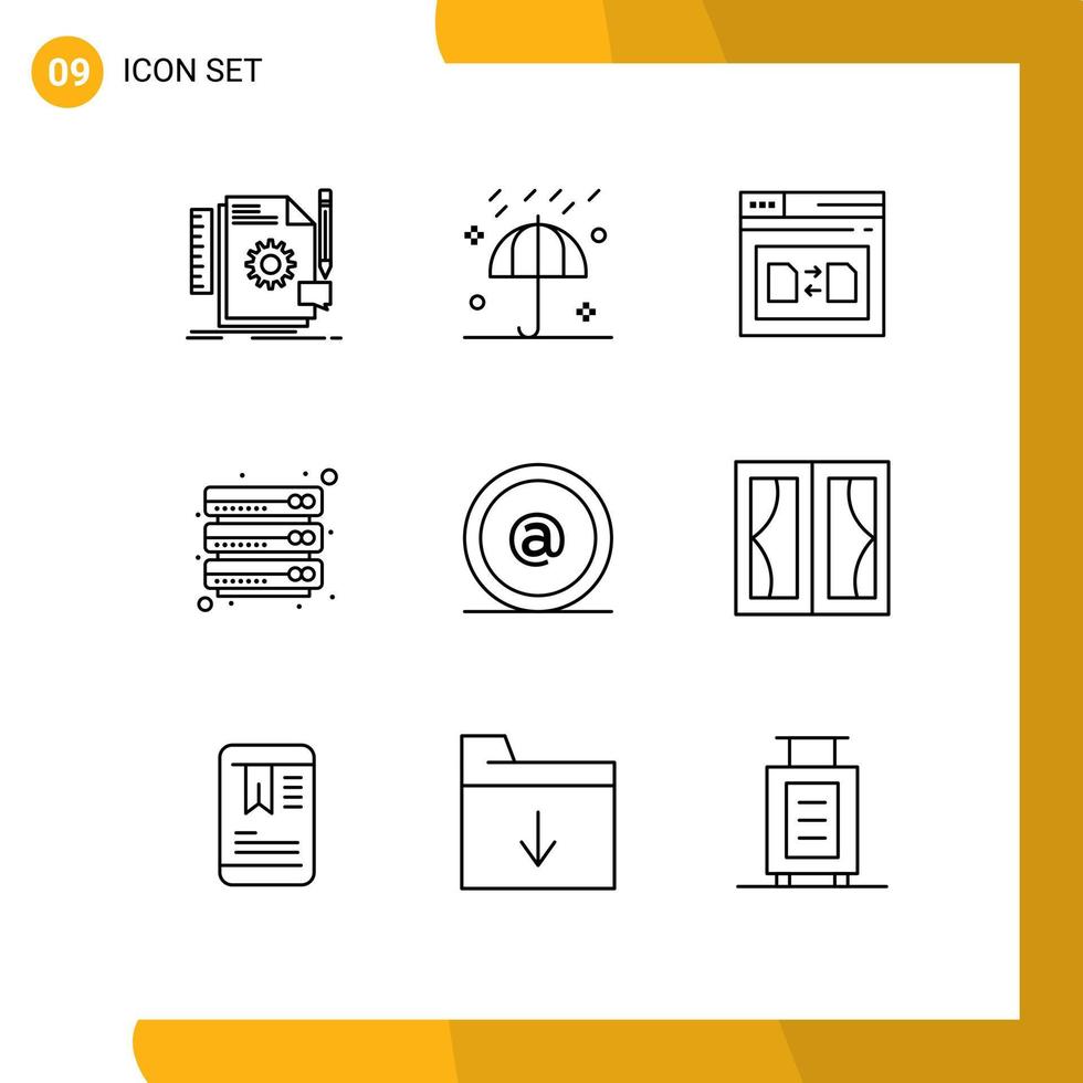 9 Universal Outlines Set for Web and Mobile Applications files cloud umbrella share web Editable Vector Design Elements