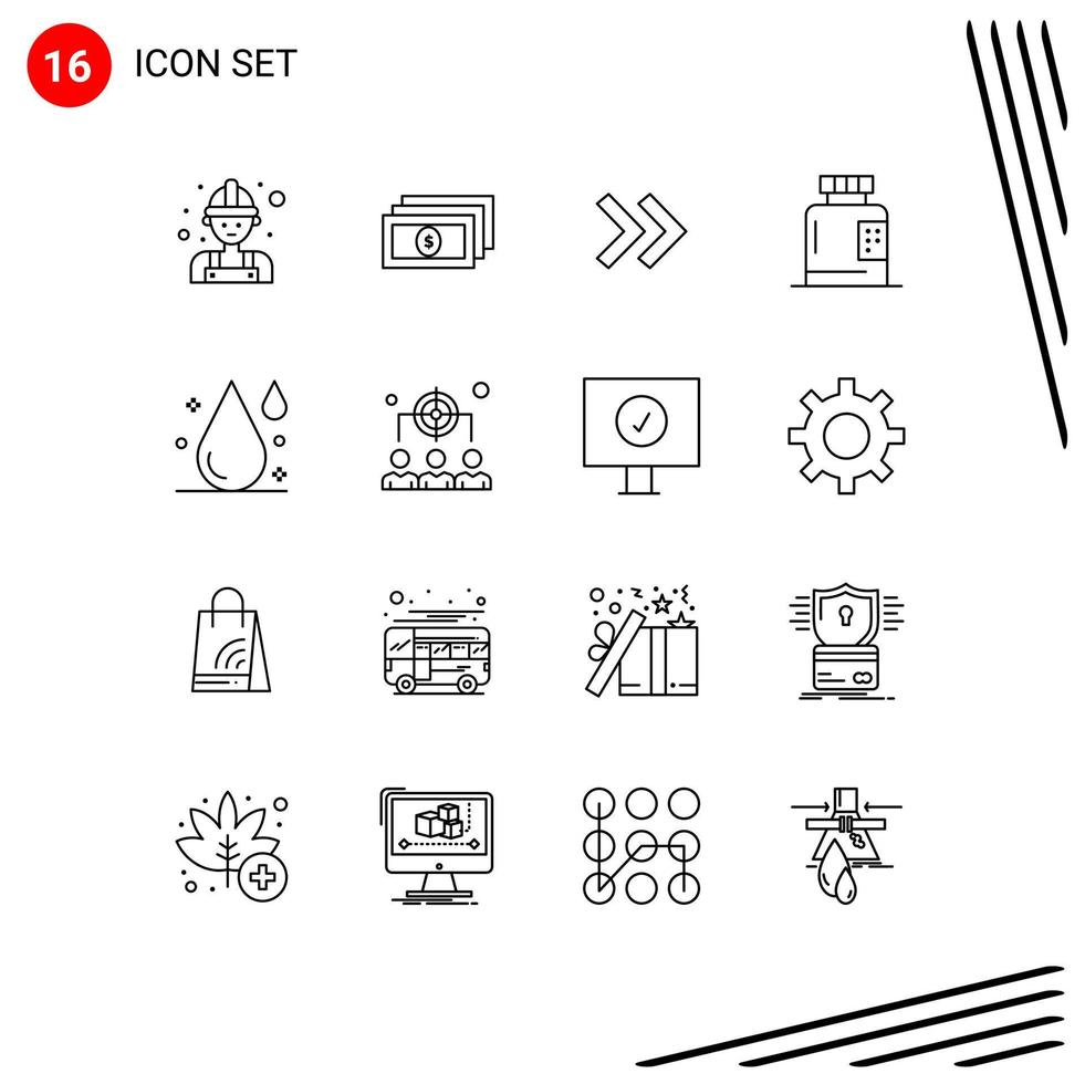 User Interface Pack of 16 Basic Outlines of drop blood arrows health fitness Editable Vector Design Elements