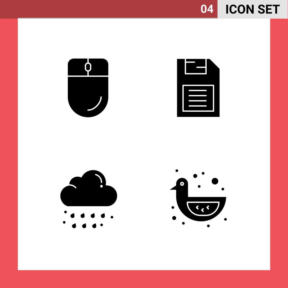 conjunto de pictogramas de 4 glifos sólidos simples de cursor nube ratón chip móvil lluvia elementos de diseño vectorial editables vector