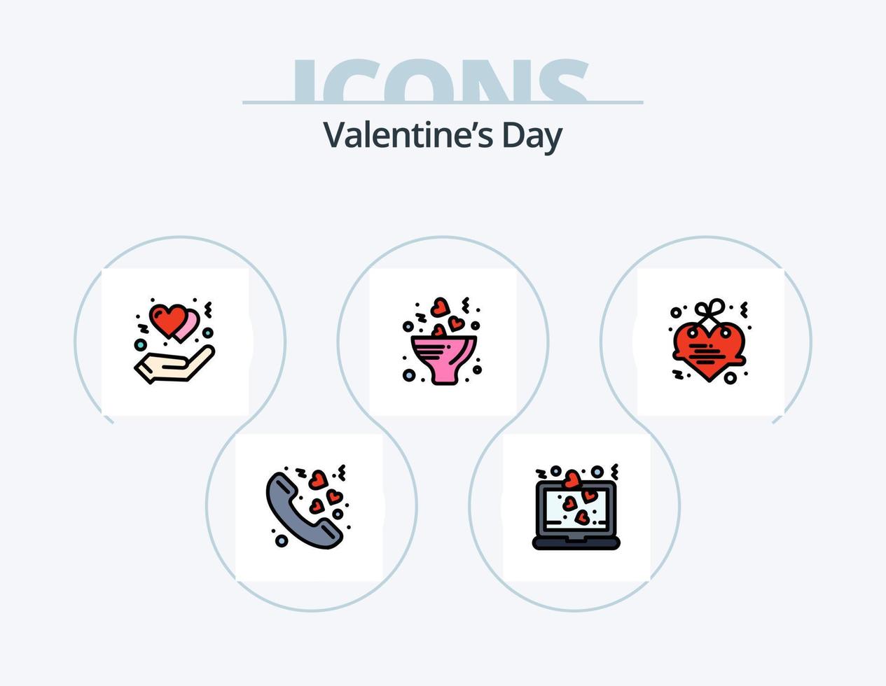 Valentines Day Line Filled Icon Pack 5 Icon Design. heart. romance. beat. love. bouquet vector