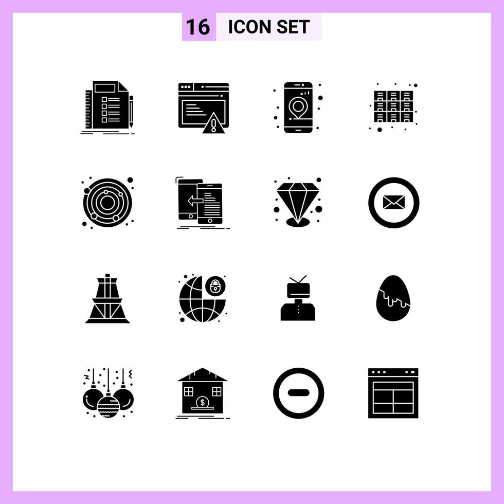 Universal Icon Symbols Group of 16 Modern Solid Glyphs of rack furniture alert drawer navigation Editable Vector Design Elements