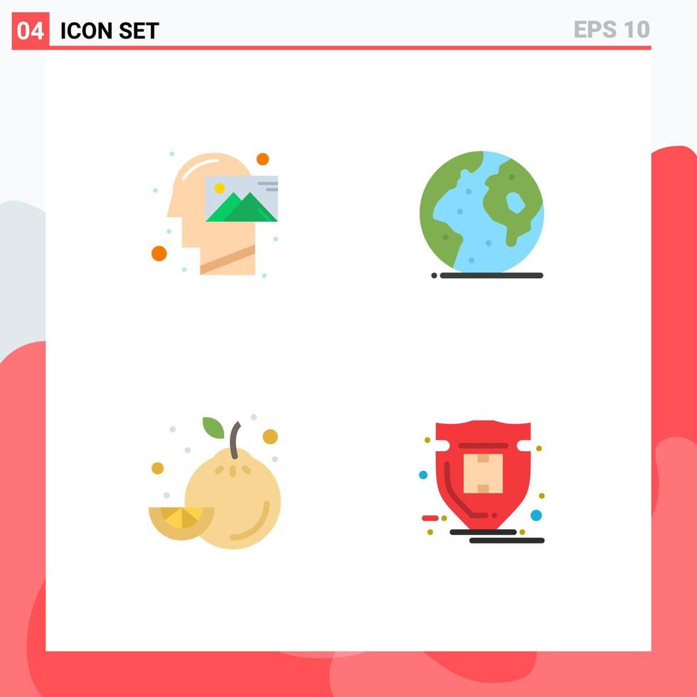 4 Flat Icon concept for Websites Mobile and Apps human world thinking globe fruit Editable Vector Design Elements