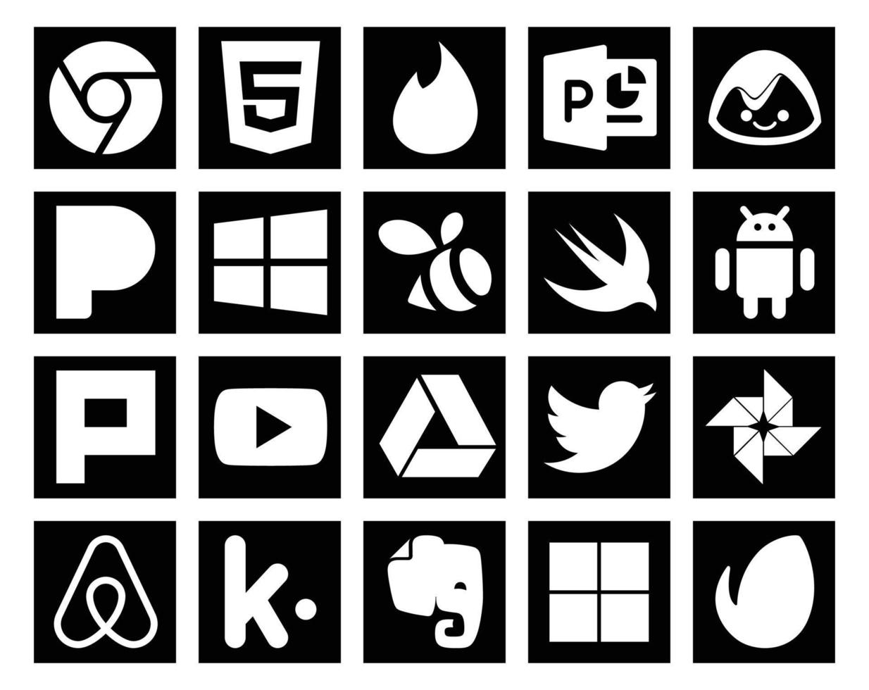 20 Social Media Icon Pack Including air bnb tweet swift twitter video vector