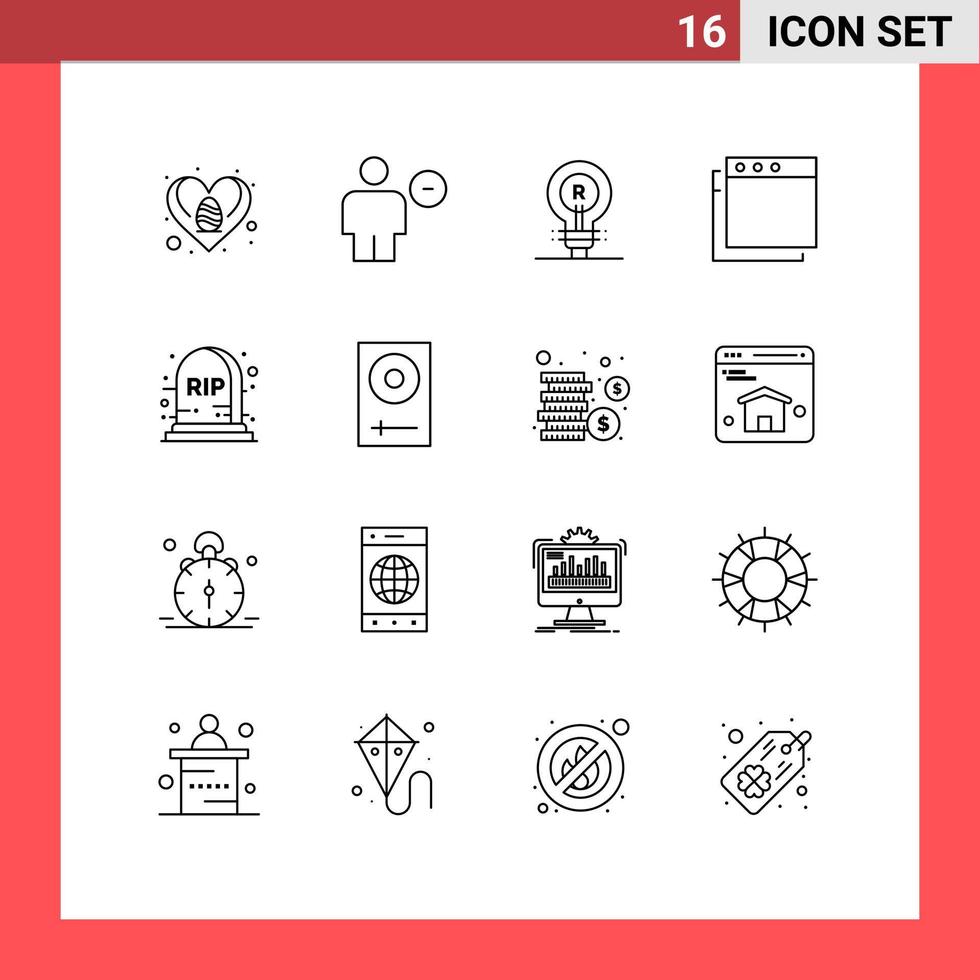 16 User Interface Outline Pack of modern Signs and Symbols of rip mac minus apps idea Editable Vector Design Elements