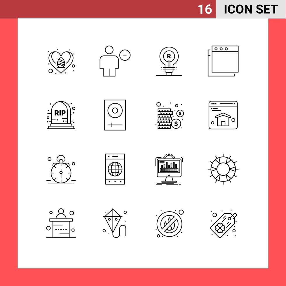Paquete de 16 esquemas de interfaz de usuario de signos y símbolos modernos de rip mac menos aplicaciones idea elementos de diseño vectorial editables vector