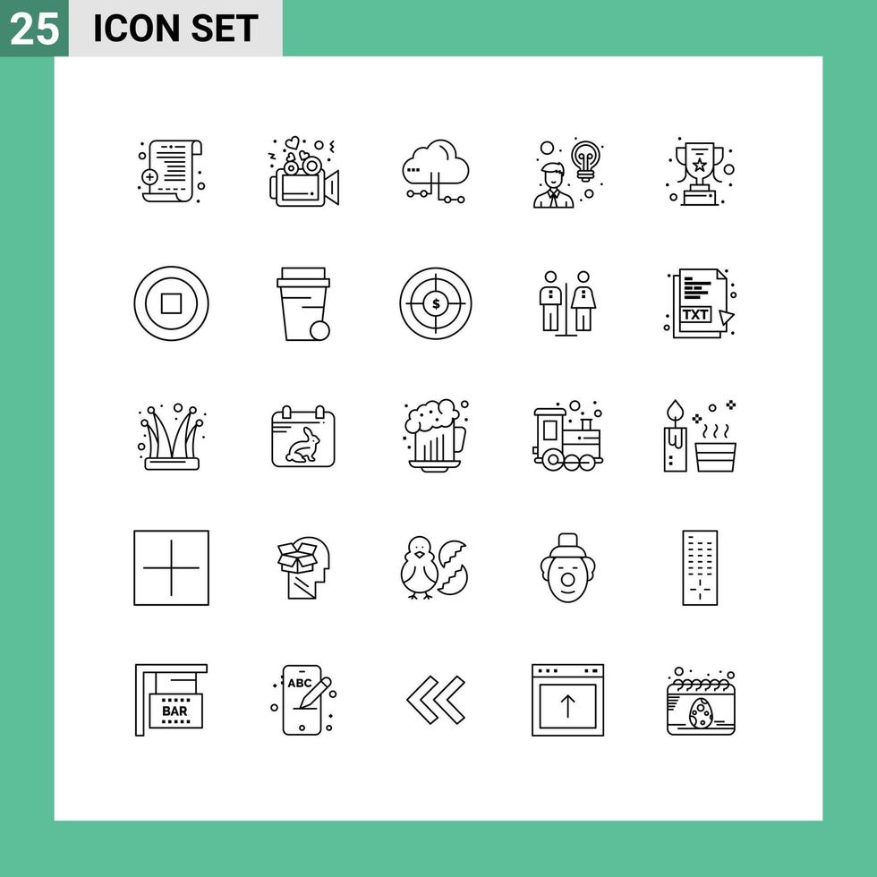 Set of 25 Modern UI Icons Symbols Signs for basic reward computing achievement idea Editable Vector Design Elements