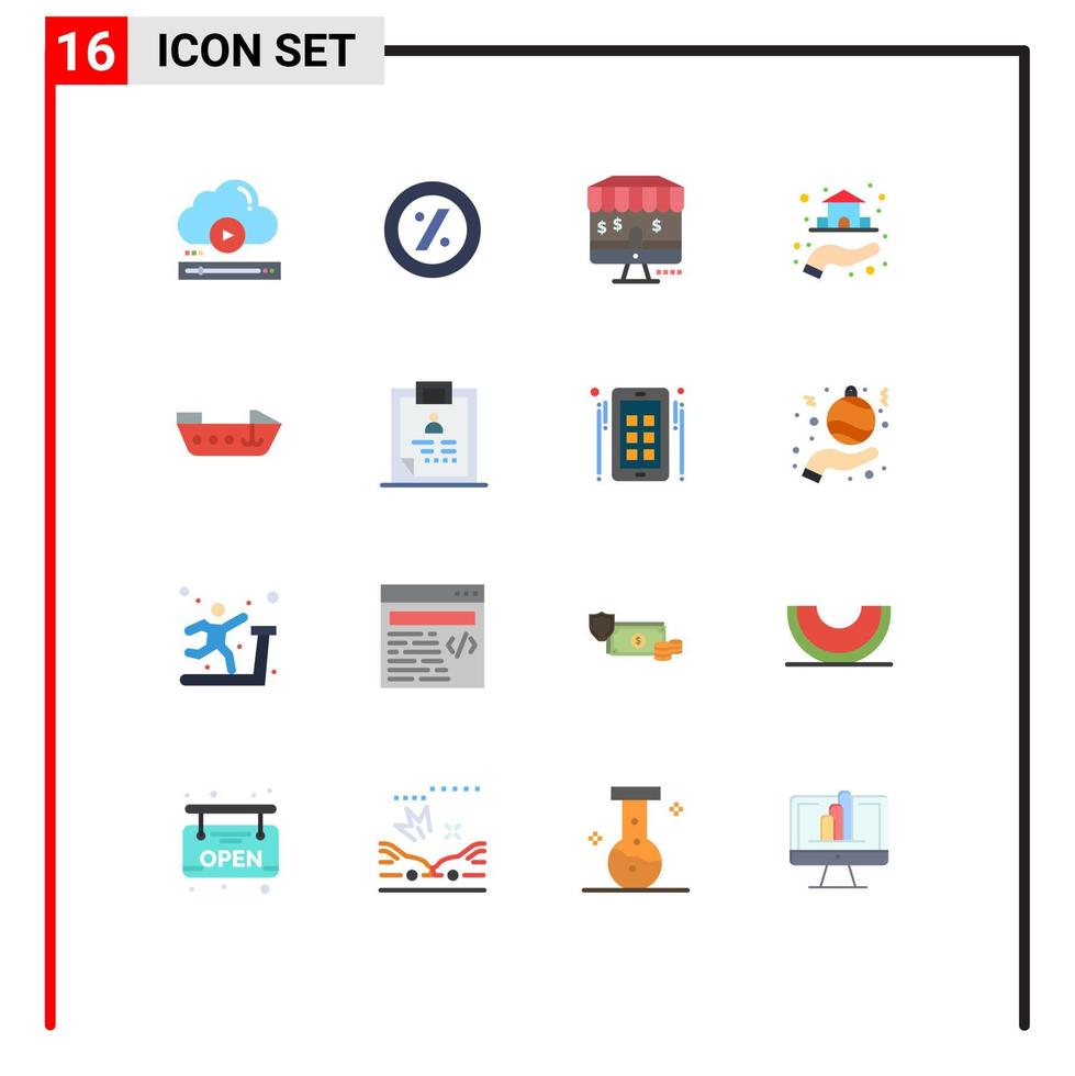 16 User Interface Flat Color Pack of modern Signs and Symbols of speed boat online hand real Editable Pack of Creative Vector Design Elements