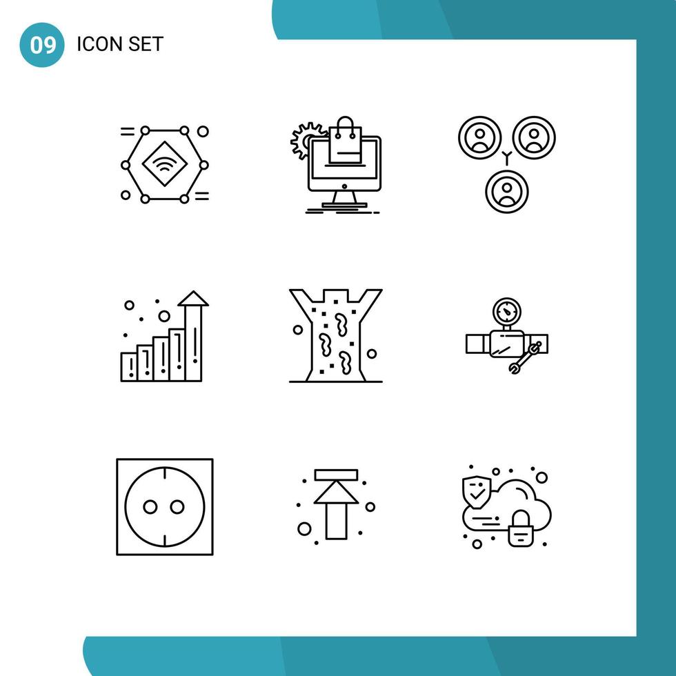 Pack of 9 creative Outlines of healthcare statistics services growth social Editable Vector Design Elements