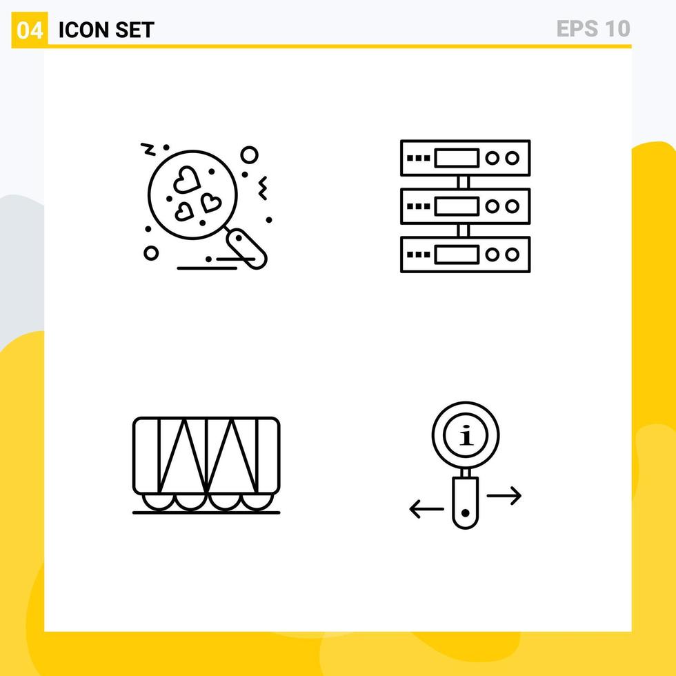 4 User Interface Line Pack of modern Signs and Symbols of heart vehicle server cloud info Editable Vector Design Elements