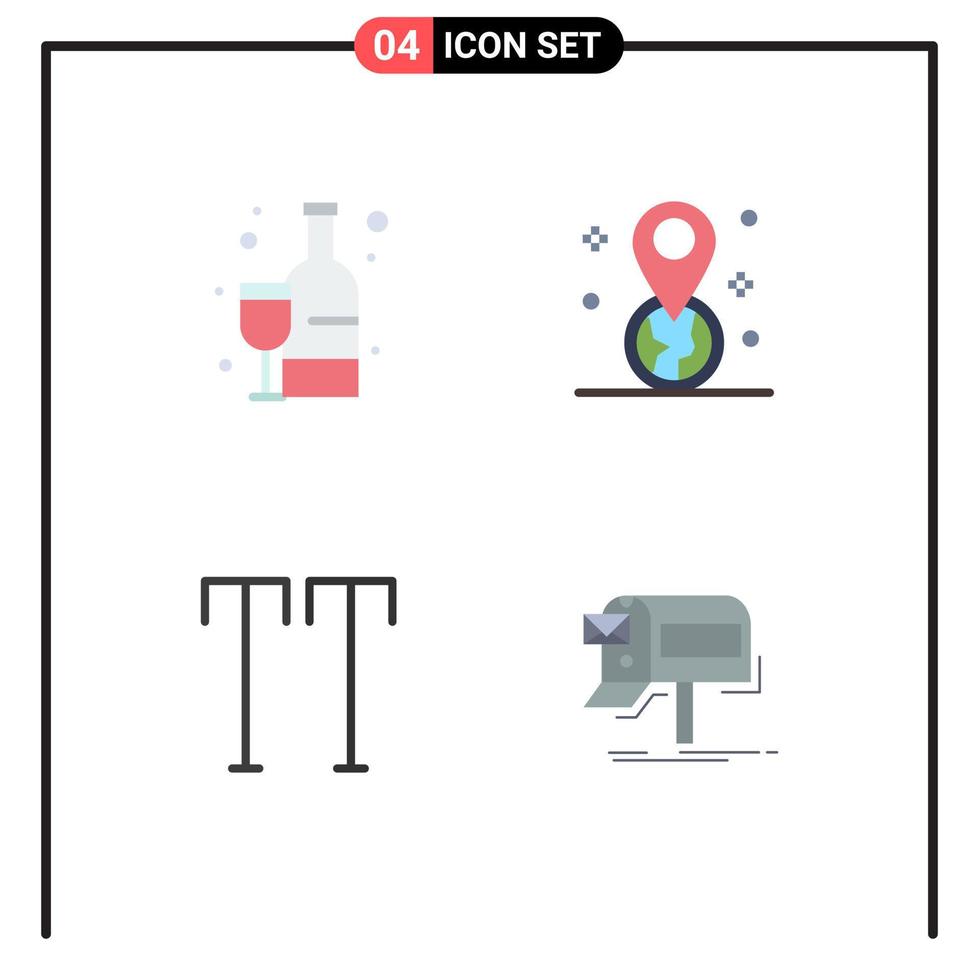 conjunto de iconos planos de interfaz móvil de 4 pictogramas de gorras de compras campañas de ubicación de bebidas elementos de diseño vectorial editables vector