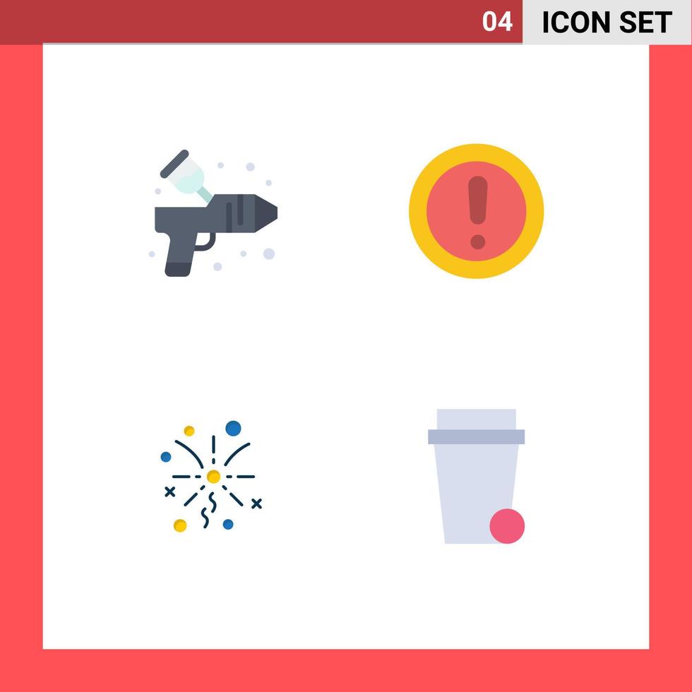 conjunto de iconos planos de interfaz móvil de 4 pictogramas de aerógrafo fuegos artificiales artes nota celebración elementos de diseño vectorial editables vector