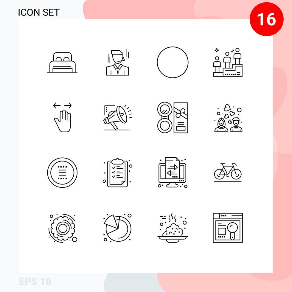 Outline Pack of 16 Universal Symbols of right gesture circle hand win Editable Vector Design Elements