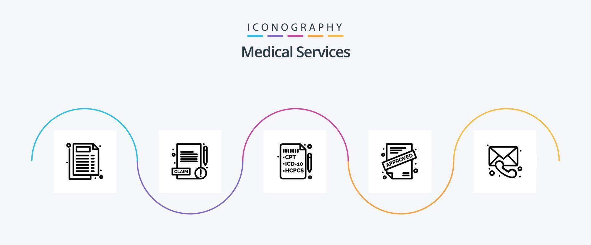 paquete de iconos de la línea 5 de servicios médicos que incluye. mensaje. médico. llamar. médico vector