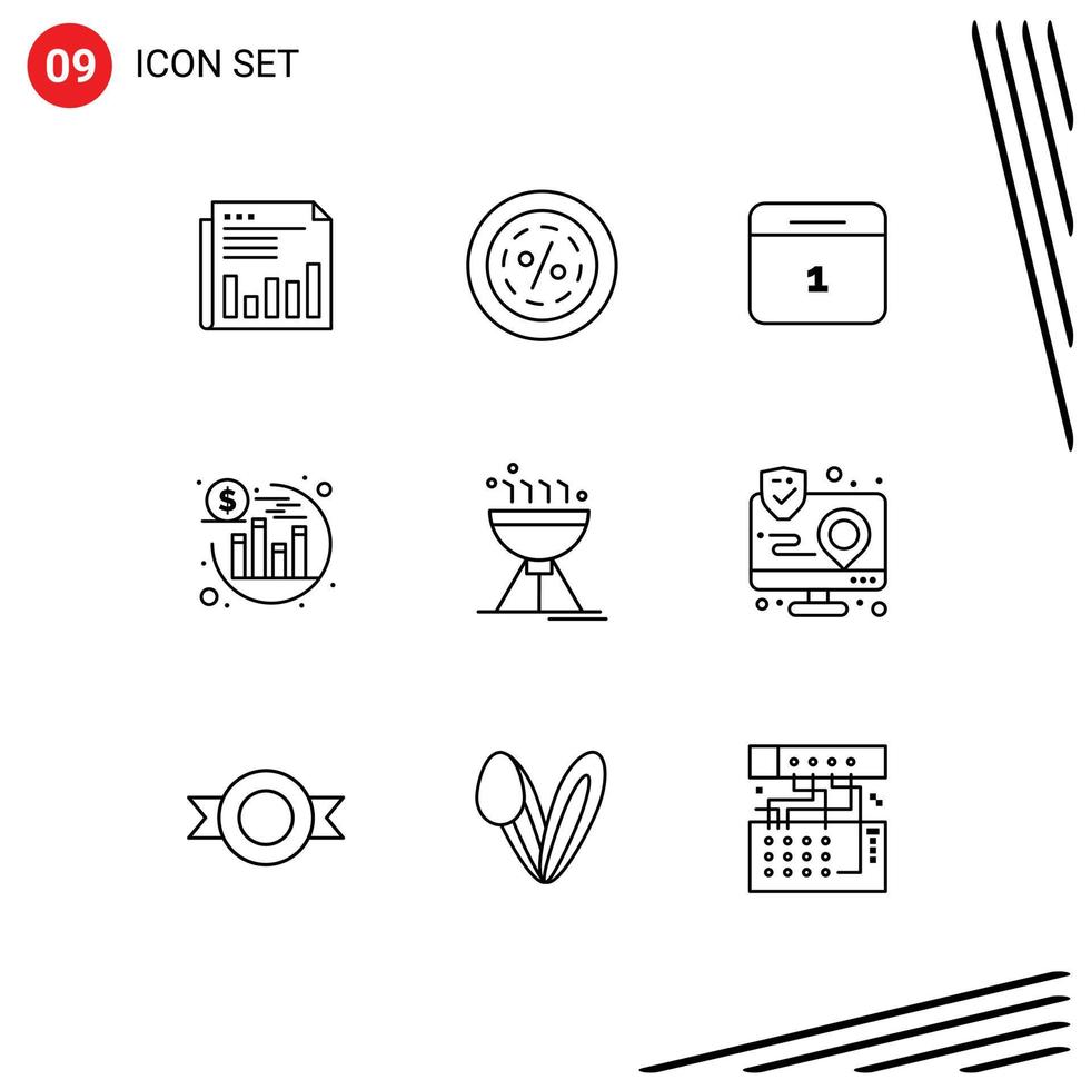 Set of 9 Commercial Outlines pack for investment month e date shopping Editable Vector Design Elements