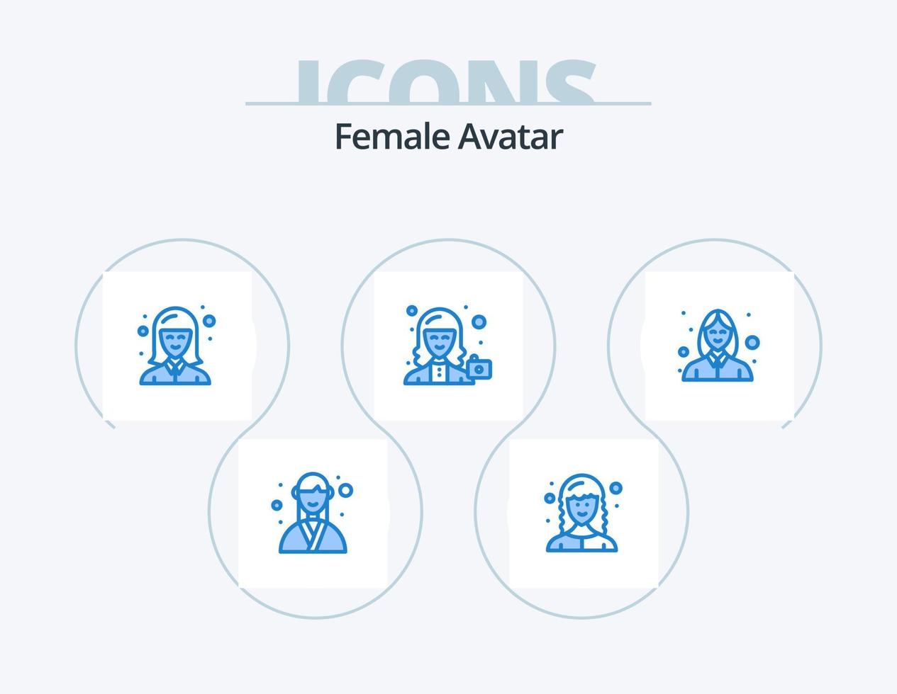 avatar femenino icono azul paquete 5 diseño de iconos. usuario. femenino. desarrollador web. cámara. mujer vector