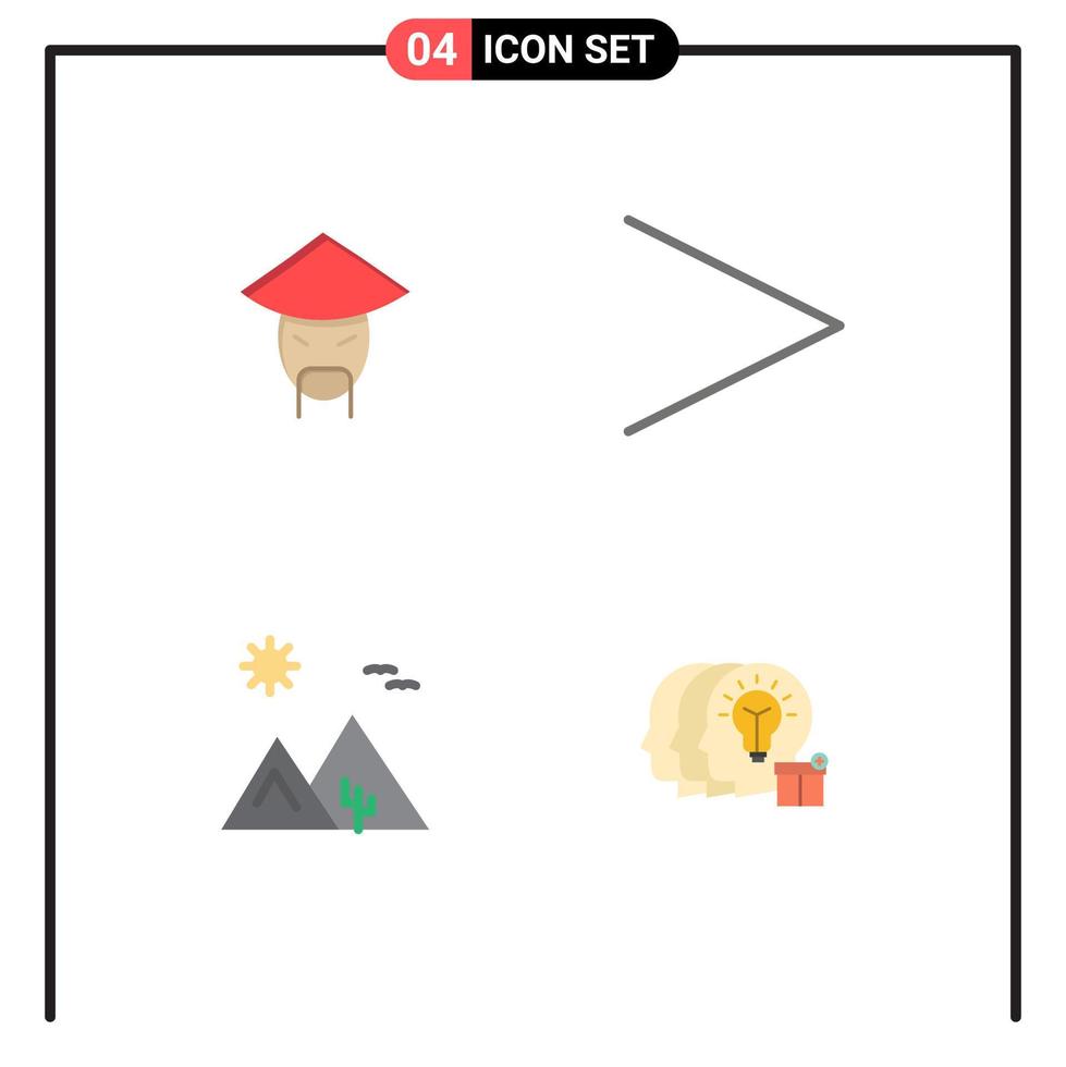 Editable Vector Line Pack of 4 Simple Flat Icons of emperor desert chinese right pyramid Editable Vector Design Elements