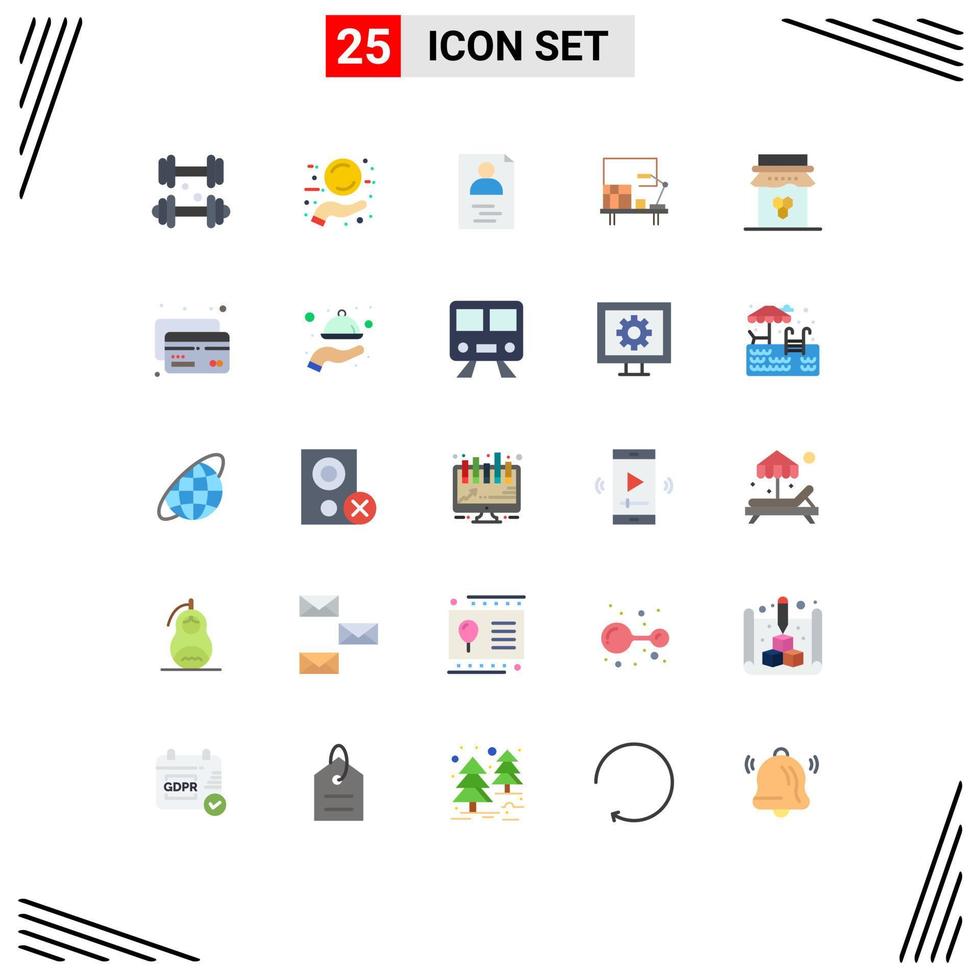 Universal Icon Symbols Group of 25 Modern Flat Colors of jam breakfast hands table desk Editable Vector Design Elements