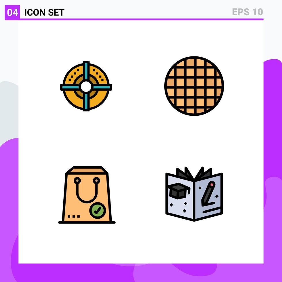 Stock Vector Icon Pack of 4 Line Signs and Symbols for target e point waffle yes Editable Vector Design Elements