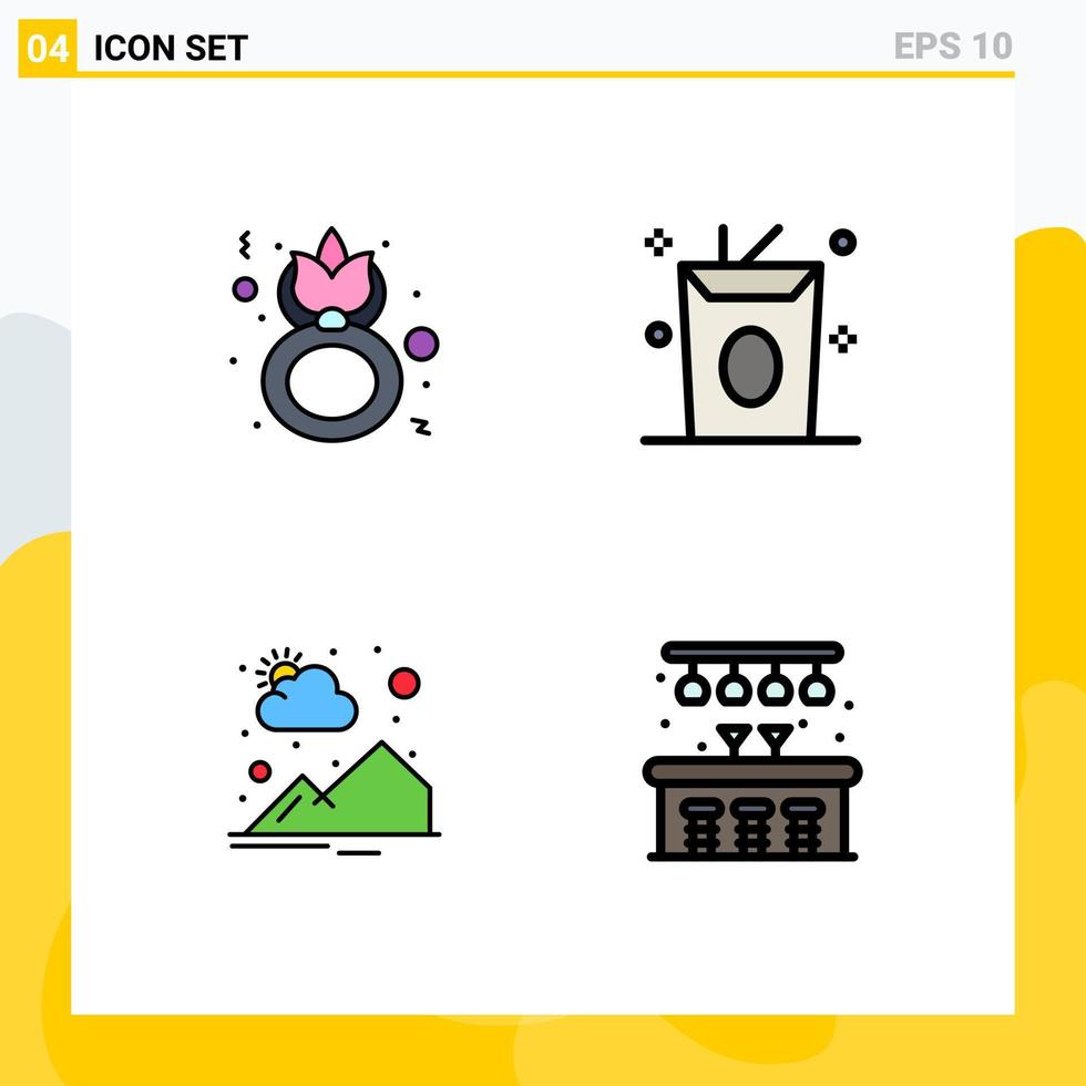 Mobile Interface Filledline Flat Color Set of 4 Pictograms of day countryside women drinks sun Editable Vector Design Elements