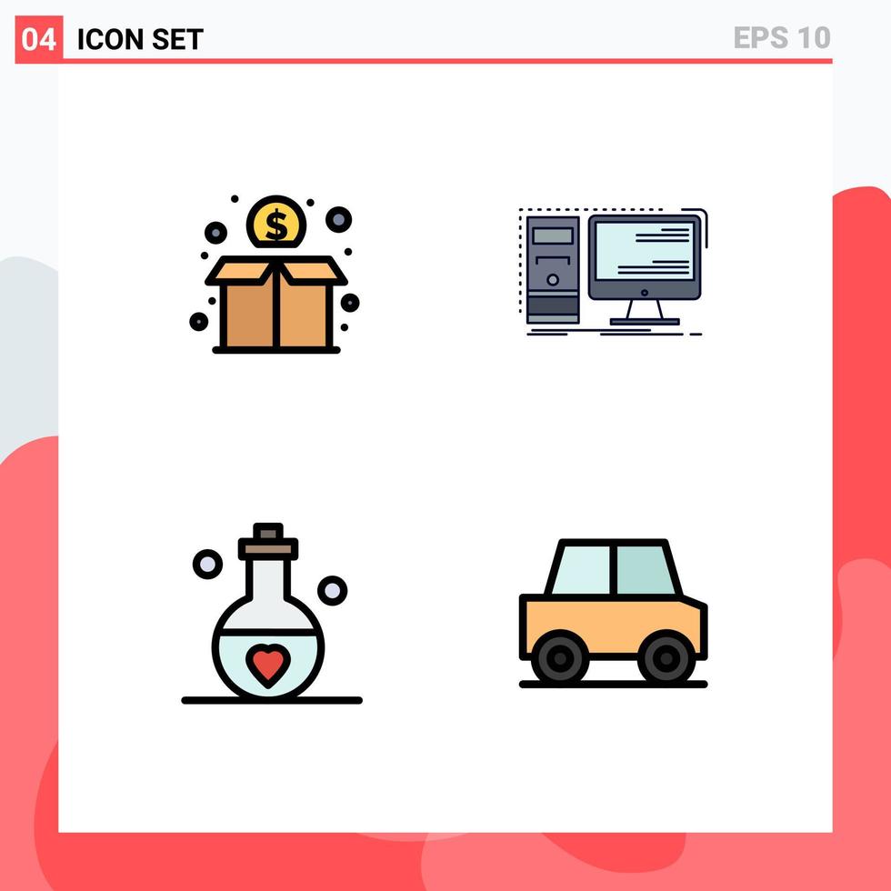 Set of 4 Modern UI Icons Symbols Signs for crowd love money hardware passion Editable Vector Design Elements