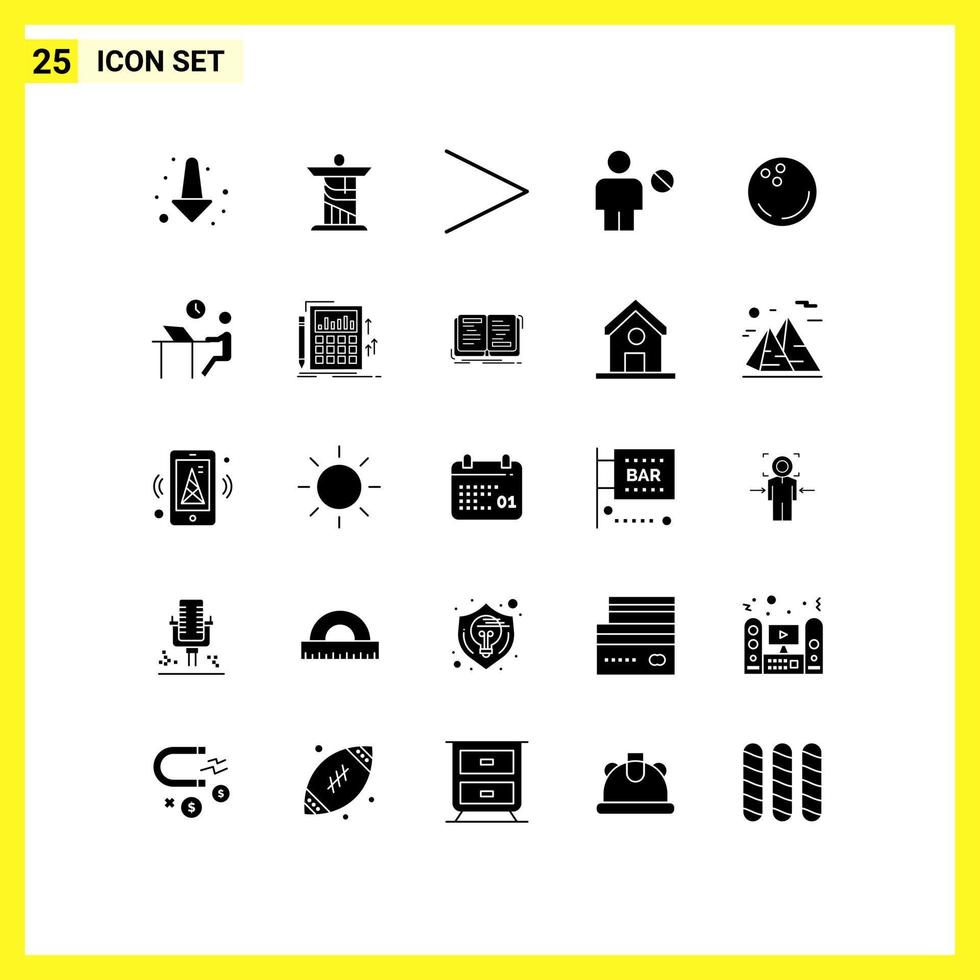 25 Universal Solid Glyphs Set for Web and Mobile Applications sports ball next human body Editable Vector Design Elements