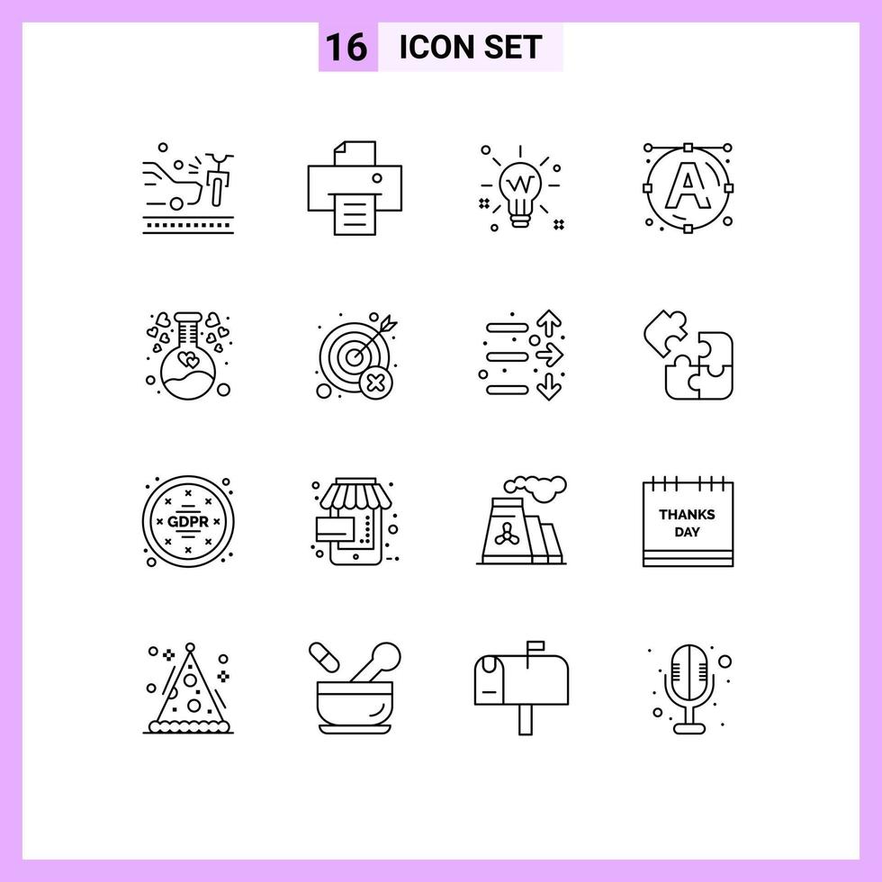 Set of 16 Commercial Outlines pack for heart chemical light art font Editable Vector Design Elements