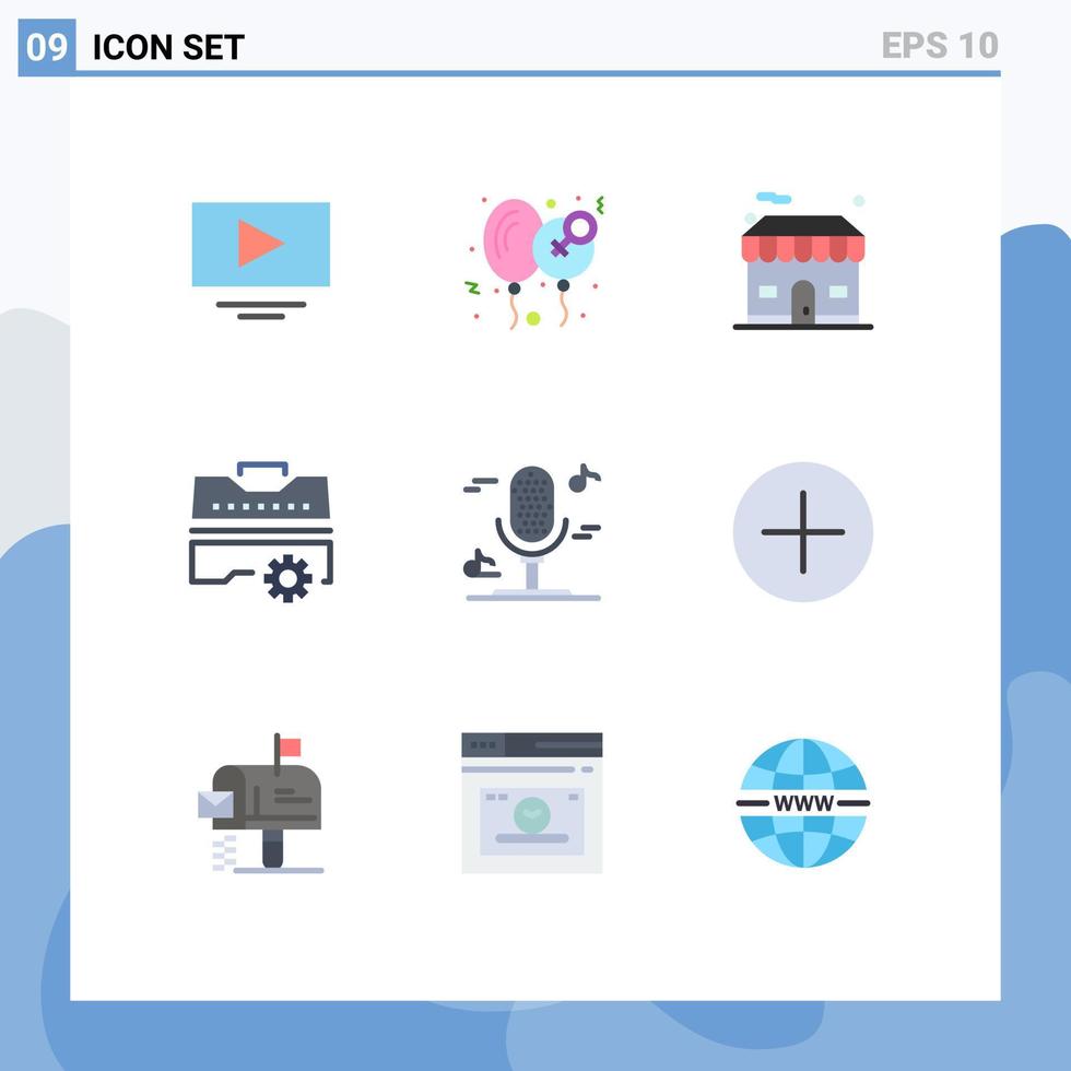 Flat Color Pack of 9 Universal Symbols of microphone tools building toolbox construction Editable Vector Design Elements