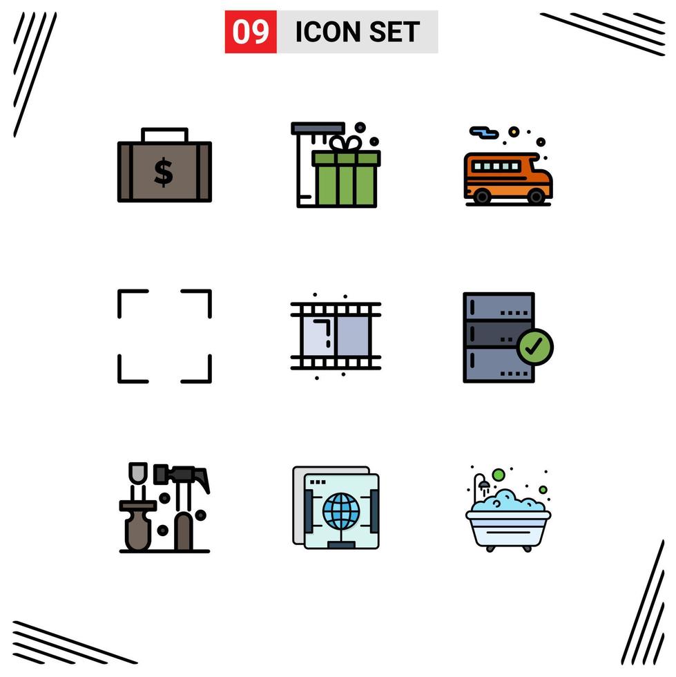 Set of 9 Vector Filledline Flat Colors on Grid for reel screen eid full screen transportation Editable Vector Design Elements