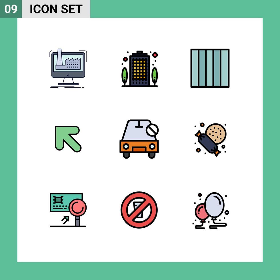 Group of 9 Modern Filledline Flat Colors Set for off disabled property car up Editable Vector Design Elements