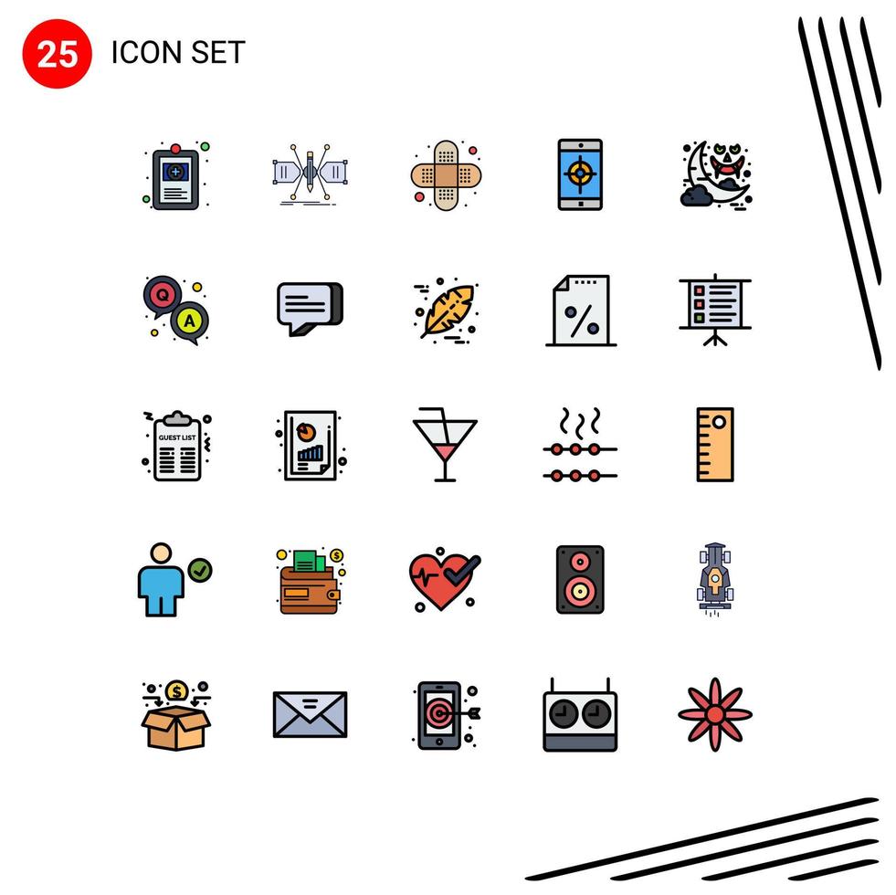 25 Universal Filled line Flat Colors Set for Web and Mobile Applications moon target structure mobile application application Editable Vector Design Elements