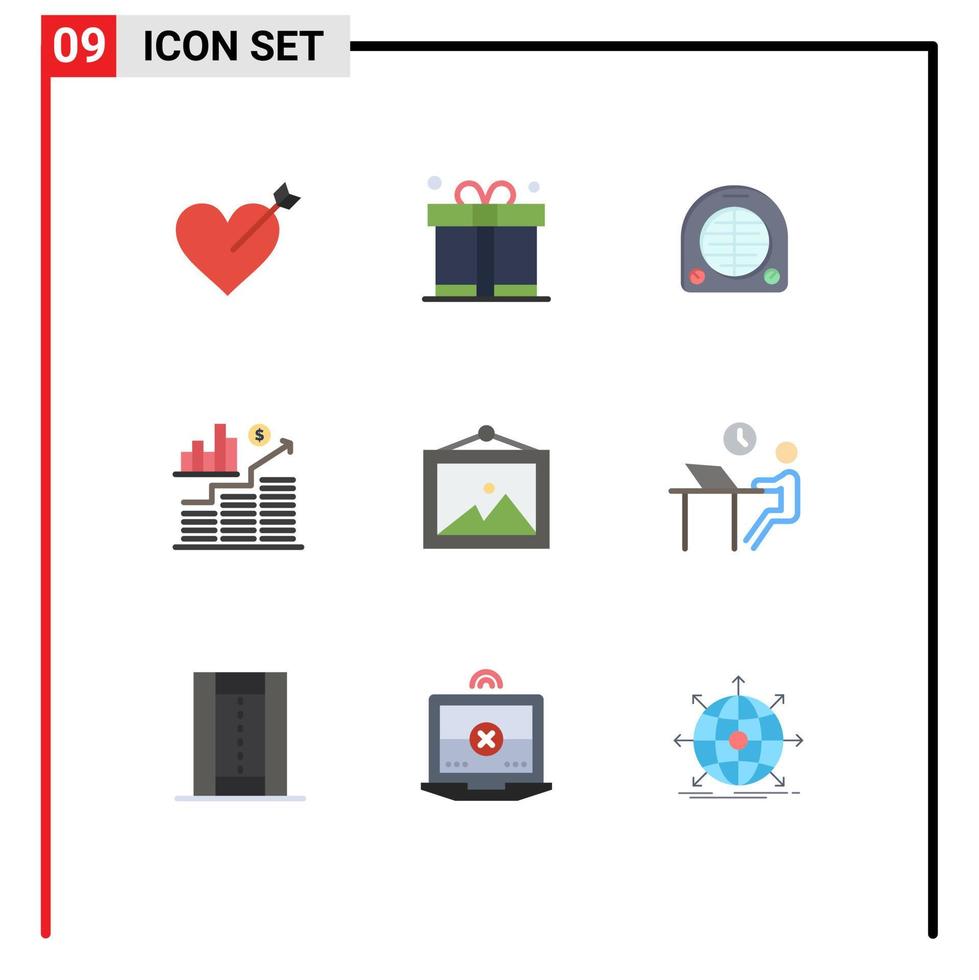 paquete de iconos de vector de stock de 9 signos y símbolos de línea para elementos de diseño de vector editables de inversión de gráfico de calentador de foto de pared