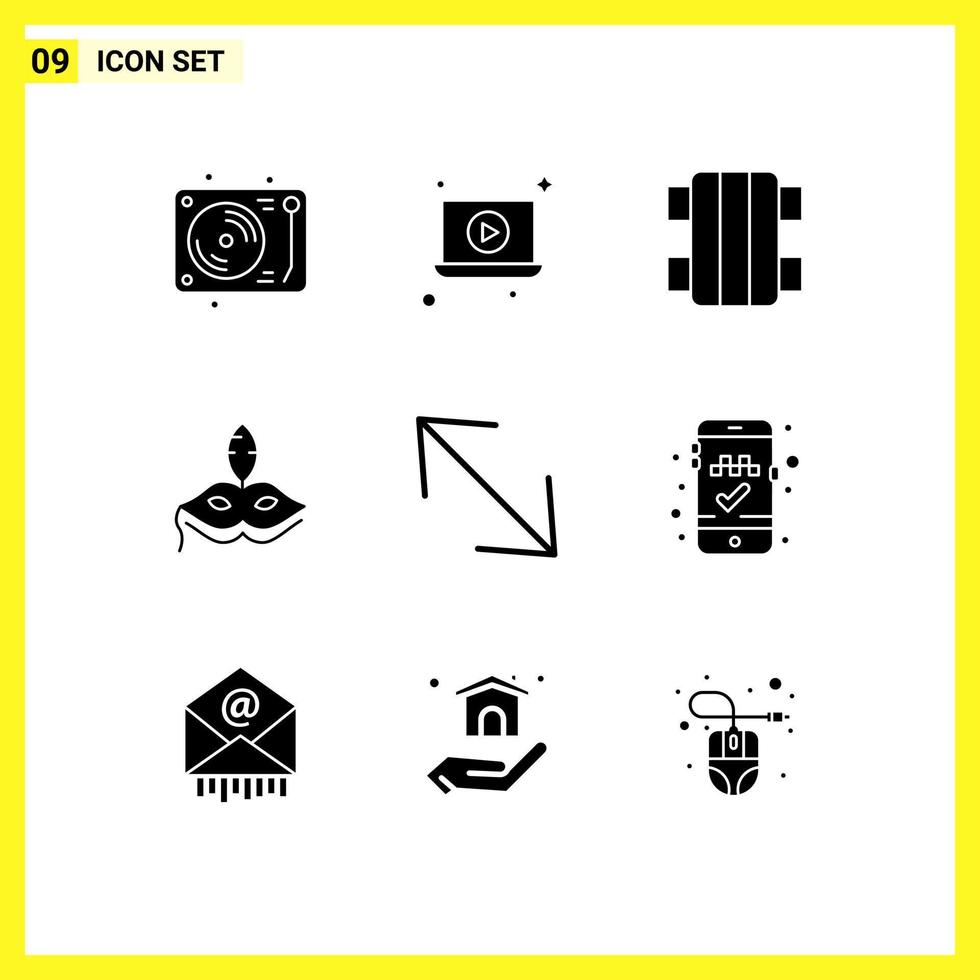 Set of 9 Modern UI Icons Symbols Signs for scale arrow game mardigras costume Editable Vector Design Elements