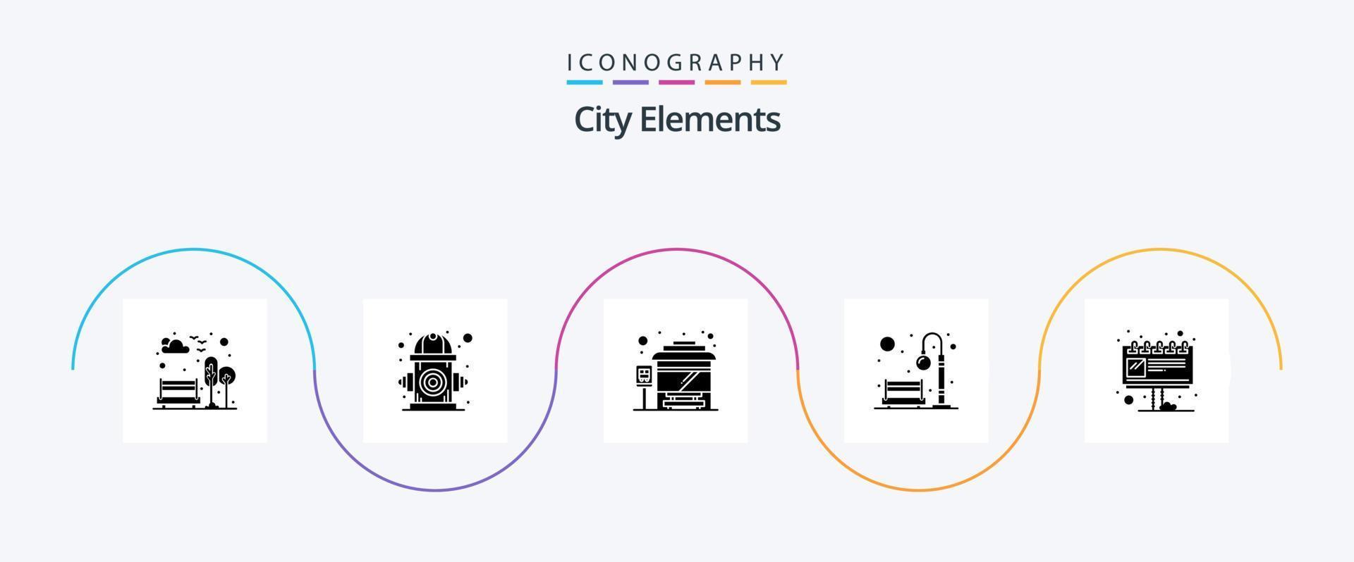 City Elements Glyph 5 Icon Pack Including light. park. water. city. vector