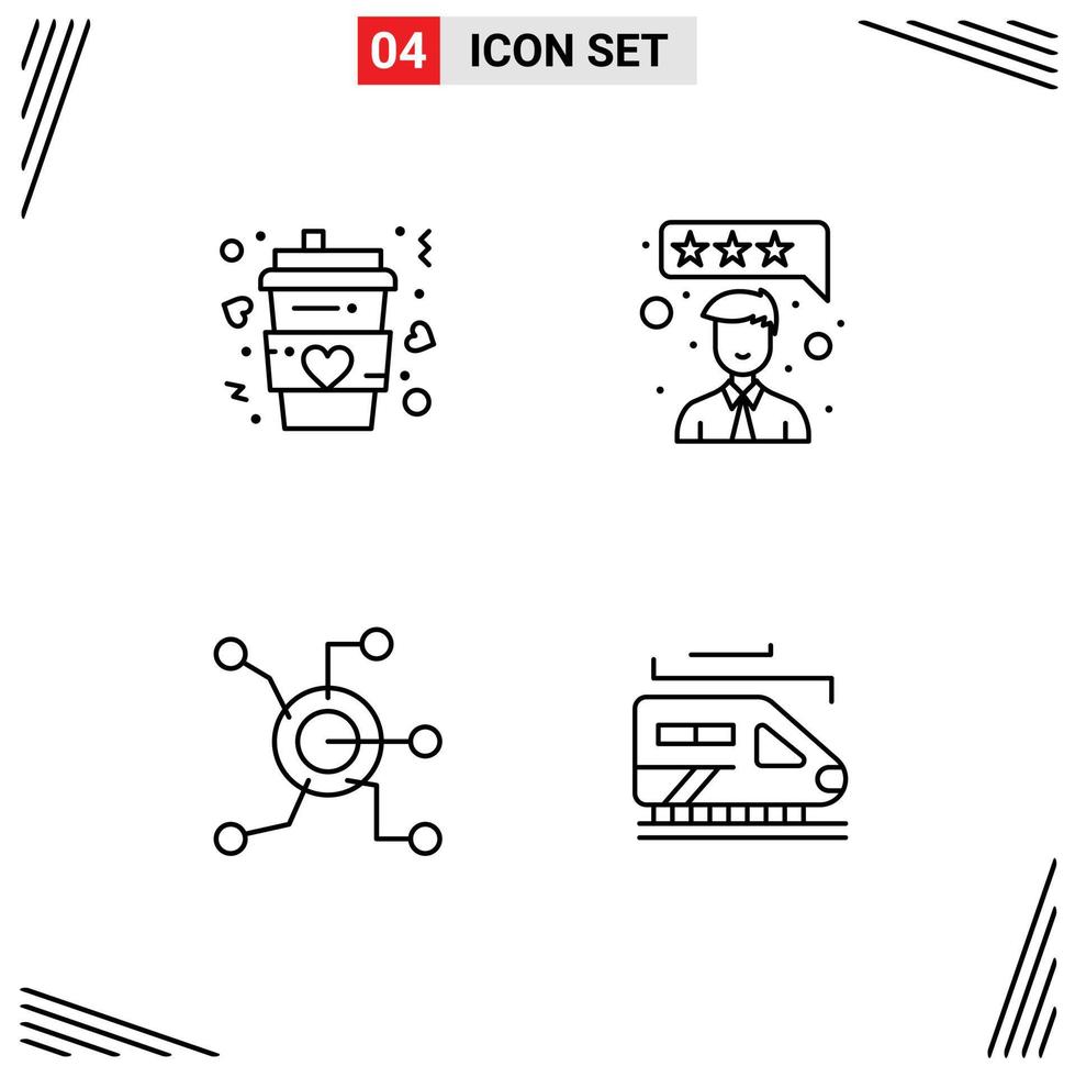 Editable Vector Line Pack of 4 Simple Filledline Flat Colors of coffee network long feedback circle Editable Vector Design Elements