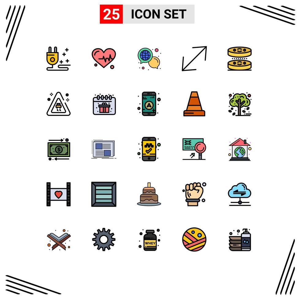 Pack of 25 Modern Filled line Flat Colors Signs and Symbols for Web Print Media such as signaling laboratory global biology scale Editable Vector Design Elements