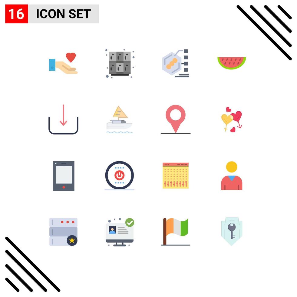 Set of 16 Modern UI Icons Symbols Signs for download summer bacteria melon life Editable Pack of Creative Vector Design Elements