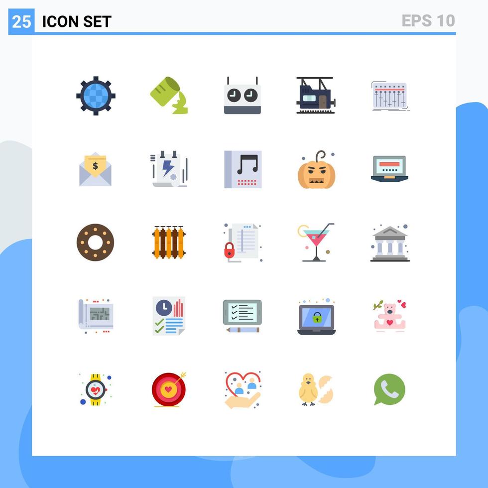 Set of 25 Modern UI Icons Symbols Signs for studio mixer clock dj transport Editable Vector Design Elements