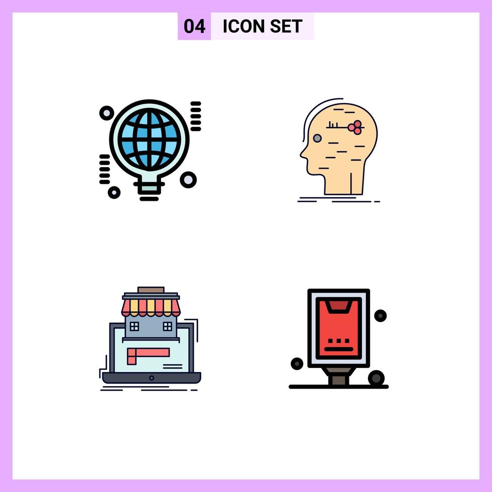 Modern Set of 4 Filledline Flat Colors and symbols such as bulb business idea hacking organization Editable Vector Design Elements
