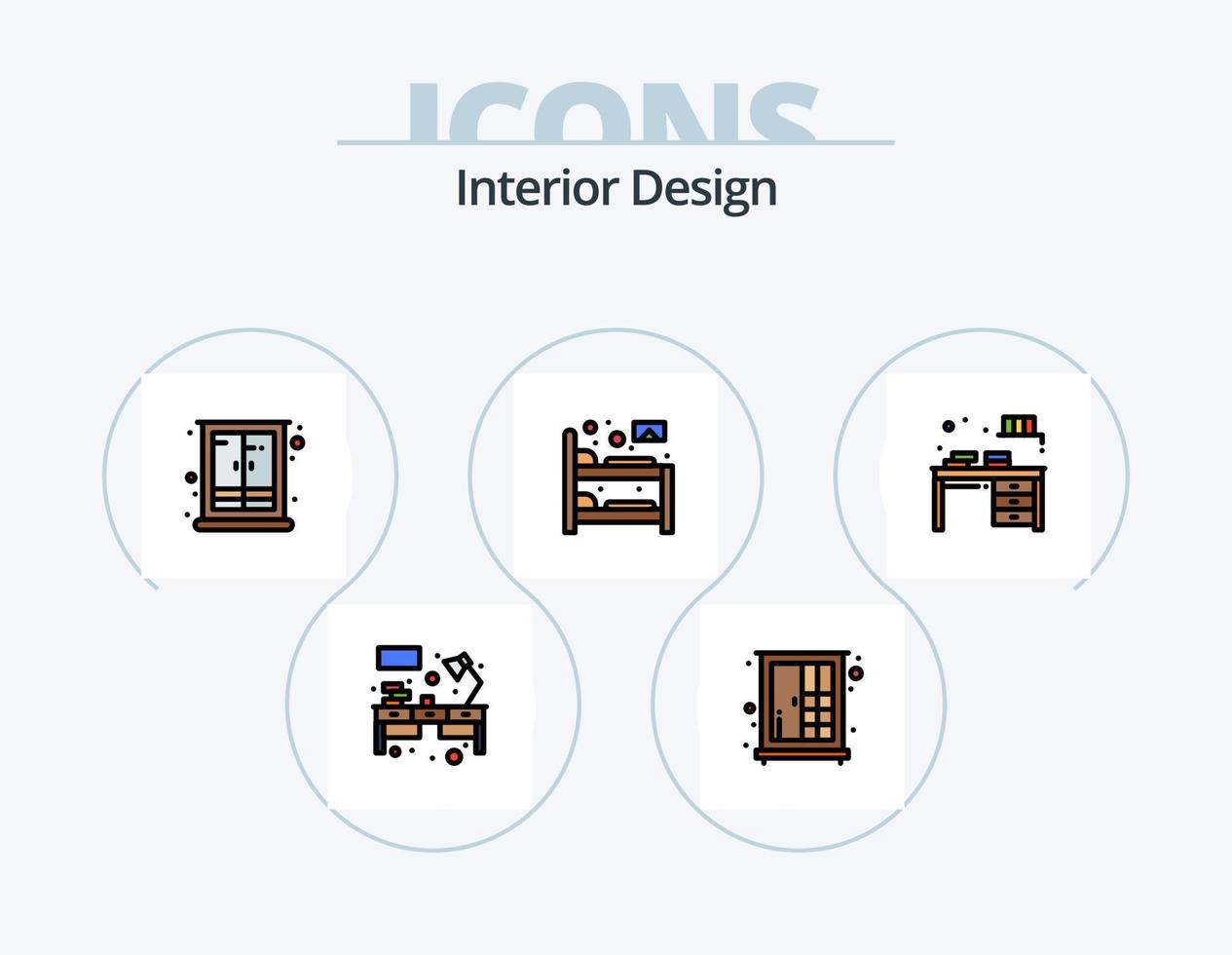 Interior Design Line Filled Icon Pack 5 Icon Design. education. workplace. household. table. desk vector