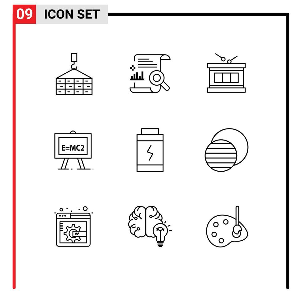 9 Universal Outline Signs Symbols of battery science report formula parade Editable Vector Design Elements