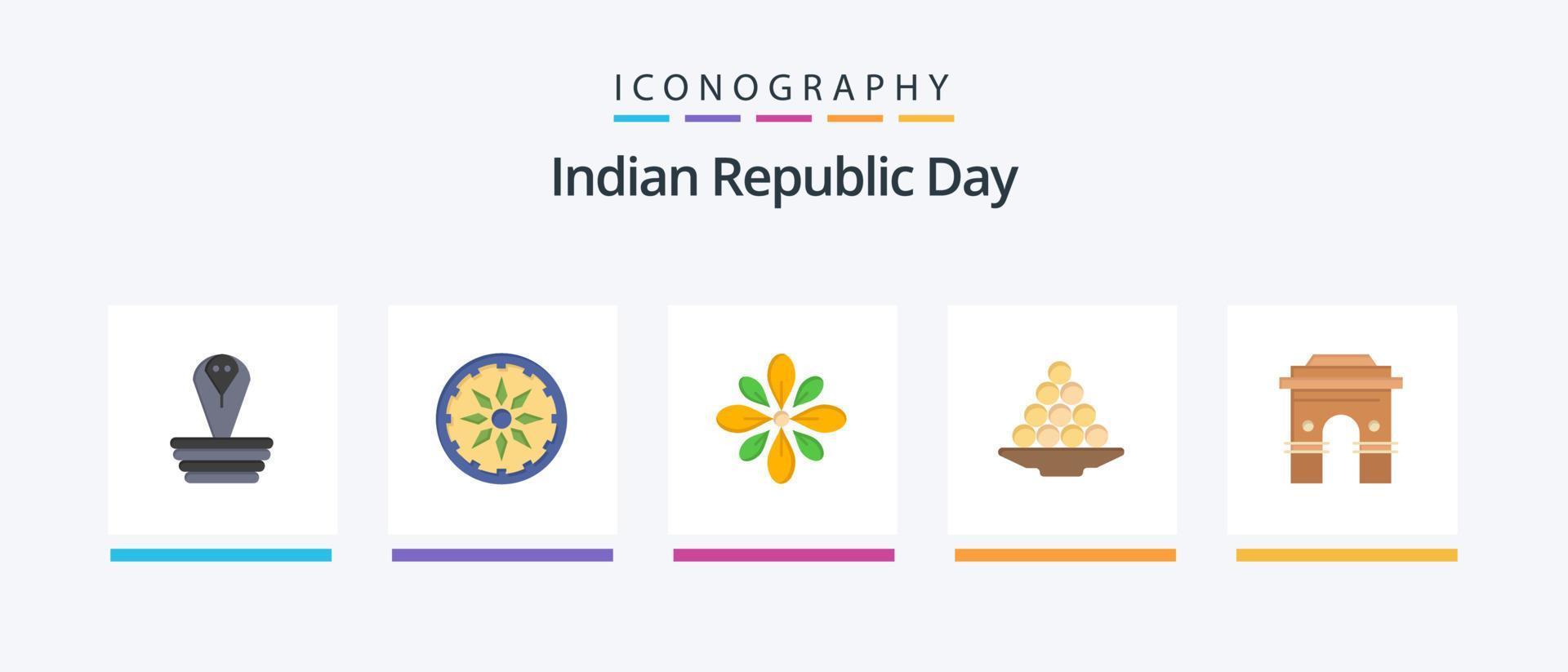 Indian Republic Day Flat 5 Icon Pack Including laddu. dessert. decorate. delicacy. holi. Creative Icons Design vector