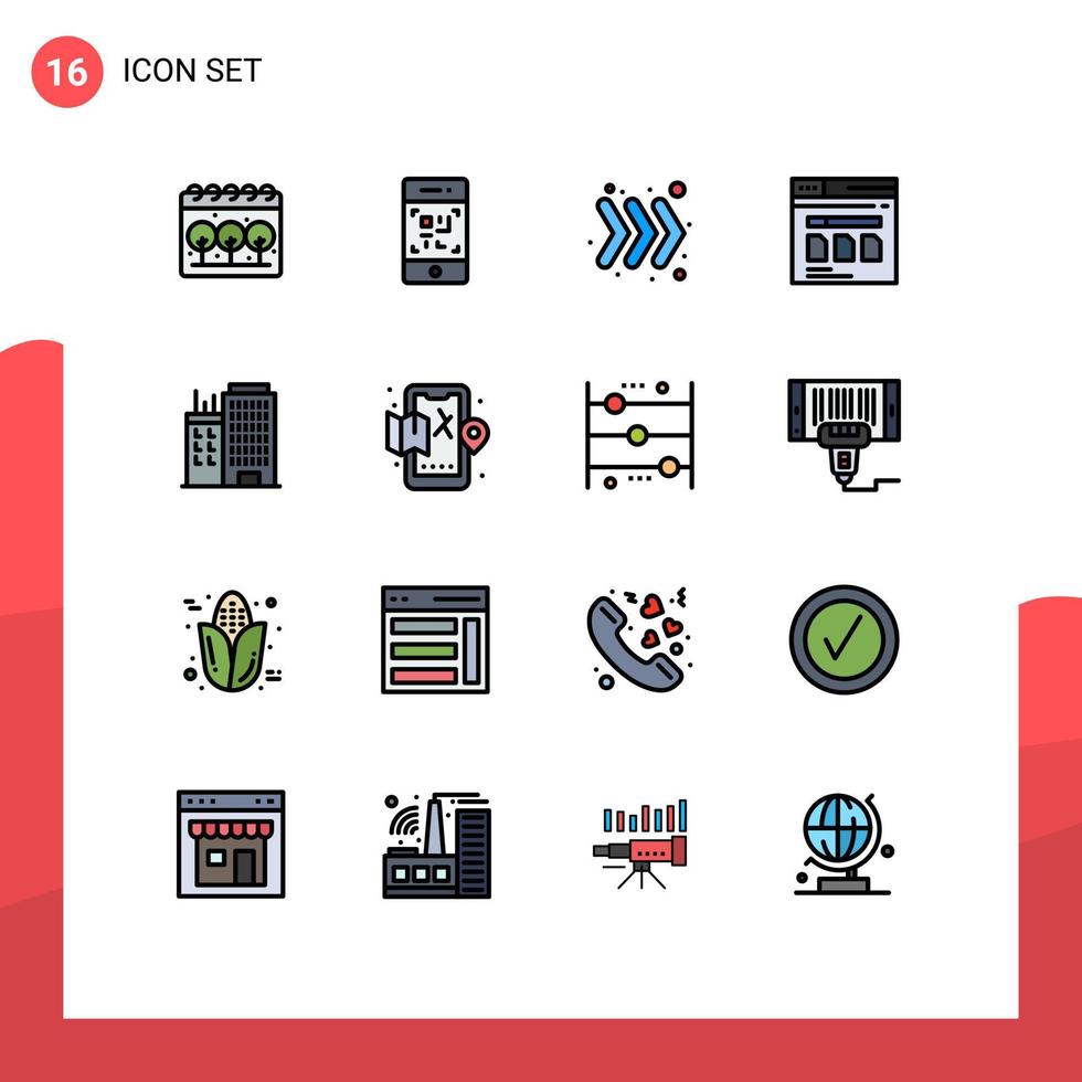 Pack of 16 Modern Flat Color Filled Lines Signs and Symbols for Web Print Media such as office building right file web Editable Creative Vector Design Elements