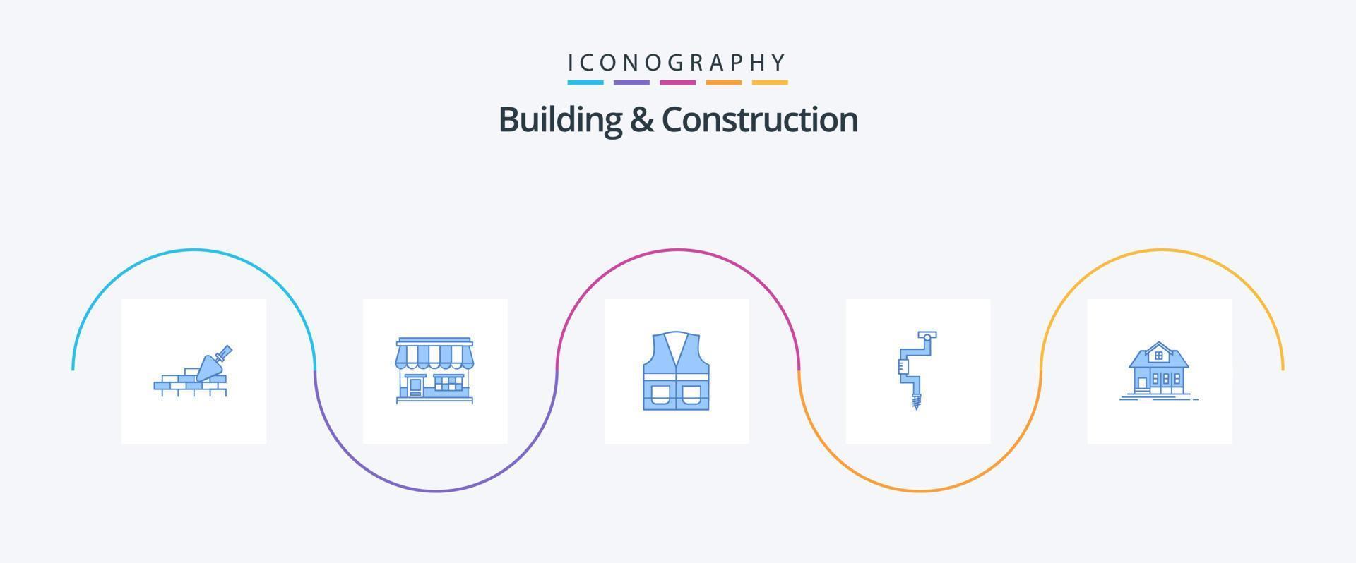 Building And Construction Blue 5 Icon Pack Including tool. carpenter. building. drill. construction vector