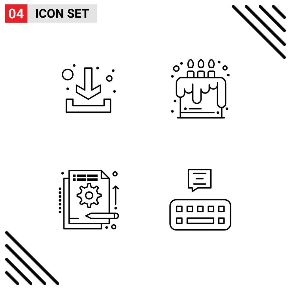 4 Universal Line Signs Symbols of download funding cake party information Editable Vector Design Elements