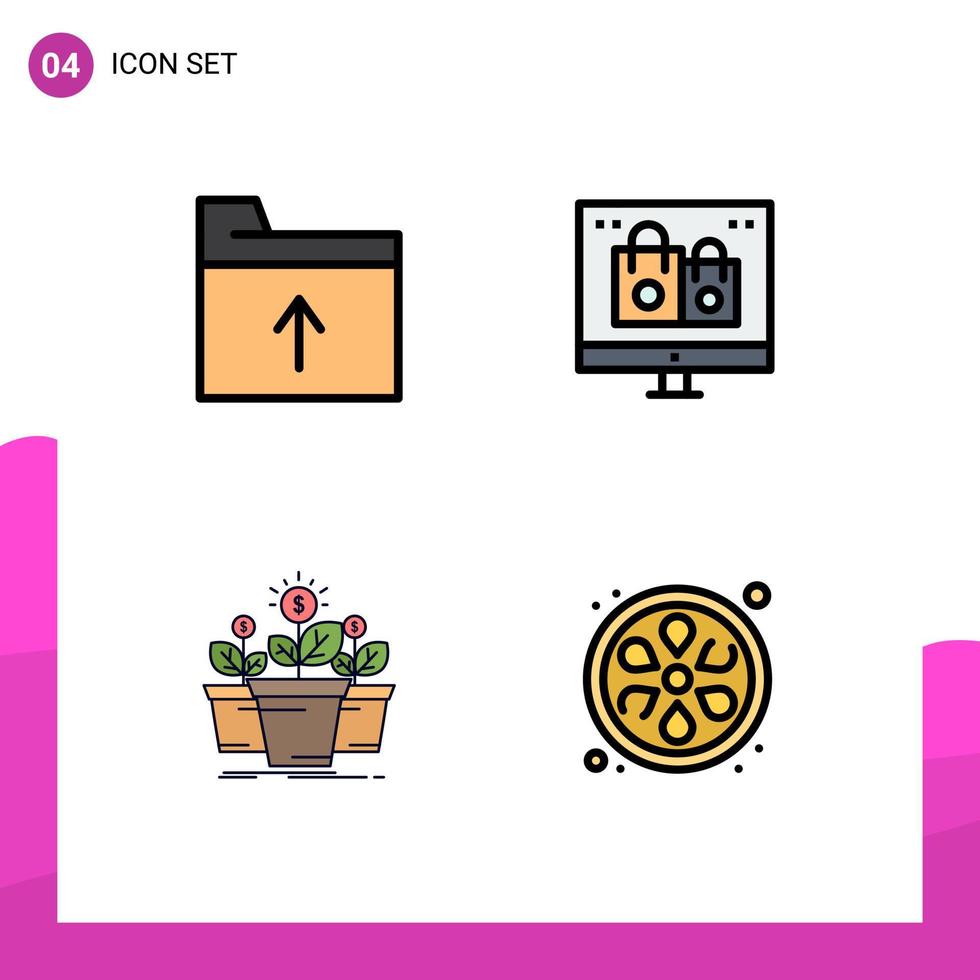4 Filledline Flat Color concept for Websites Mobile and Apps document money box gift pot Editable Vector Design Elements