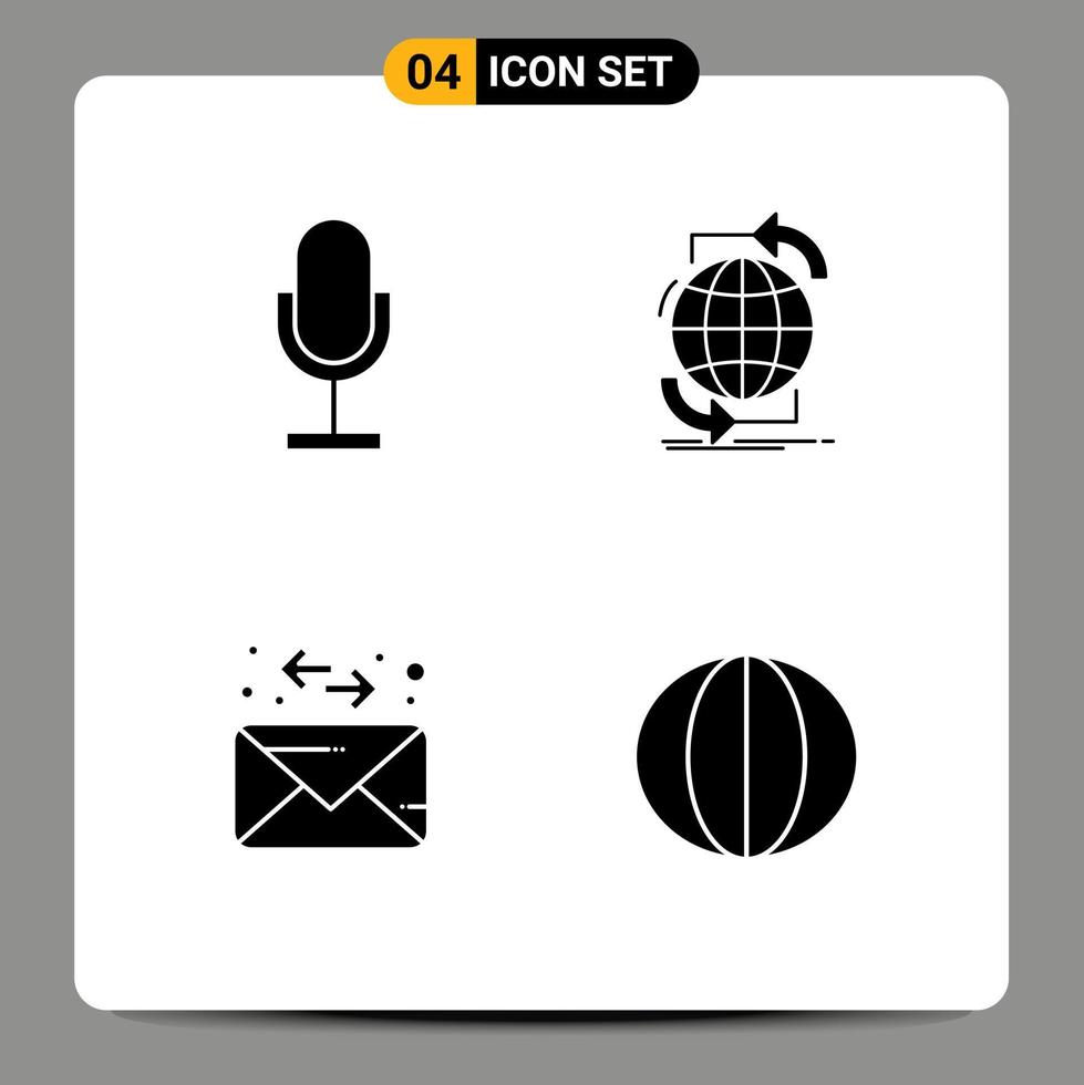 Universal Solid Glyph Signs Symbols of audio web microphone global mail Editable Vector Design Elements