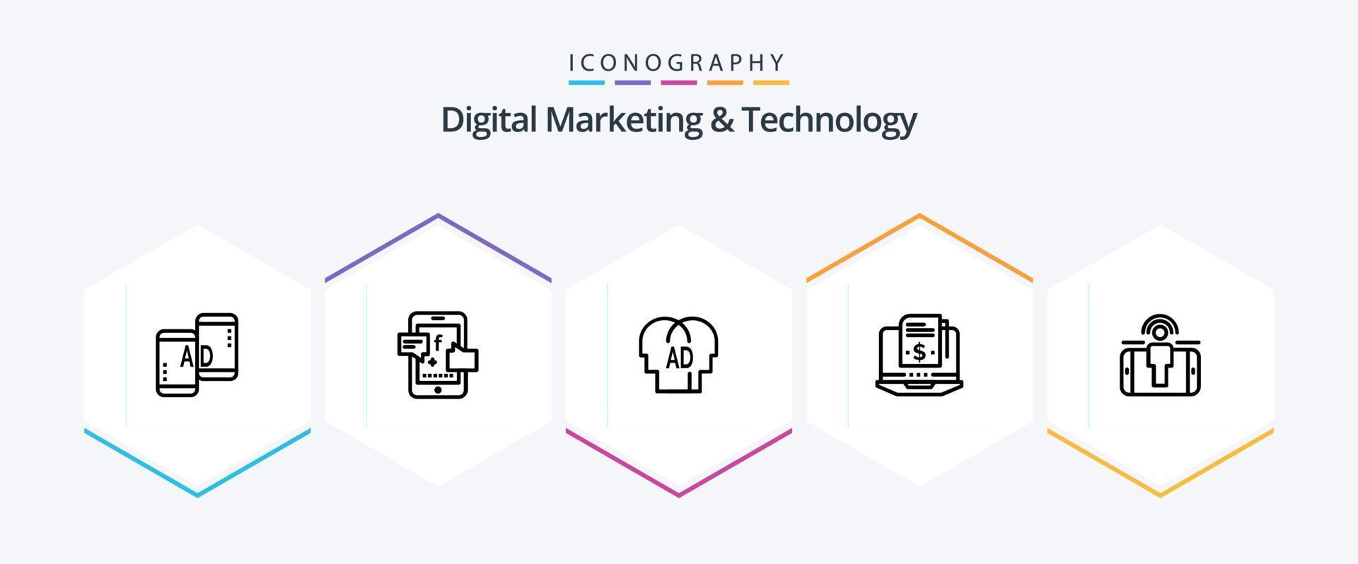 Digital Marketing And Technology 25 Line icon pack including user. digital. elementary. subscription model. subscription vector
