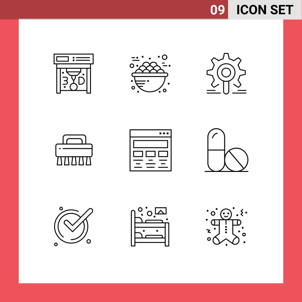 9 símbolos de signos de esquema universales de configuración de limpieza de motor de conjunto gráfico elementos de diseño de vector editables